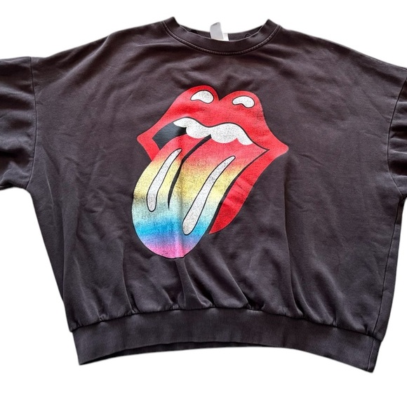 H&M Rolling Stones Rainbow Tongue Logo Oversized Sweatshirt Size Small Women - Picture 2 of 5